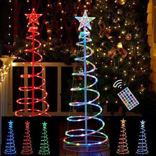 4Ft Spiral Christmas Tree Lights Decoration, 16 Color LED w/ Timer & Remote