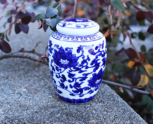 Decorative Blue & White Lotus Pattern Porcelain Storage Container or Home Decoration