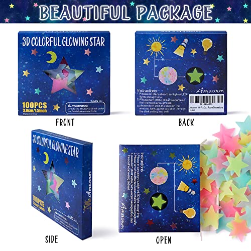 100 Pcs Glow in The Dark Luminous Stars Fluorescent Noctilucent Plastic Wall Stickers