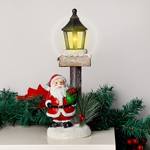 LED Lights Santa Claus Lamppost Tabletop Figurine, 11.6" x 4"