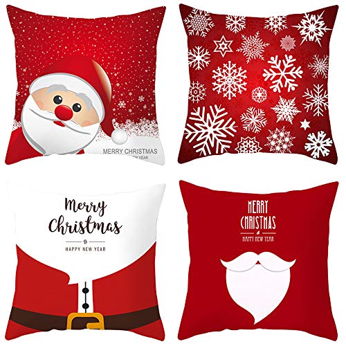 Set of 4 Christmas Holiday Pillowcase Throw Pillow Covers 18 x18 Inch