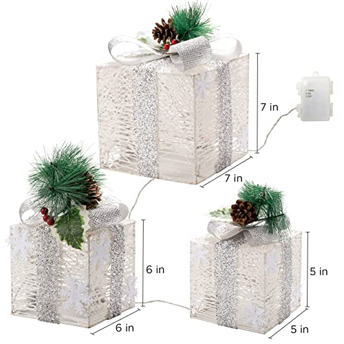 Set of 3 Christmas Lighted Gift Boxes w/ Bows