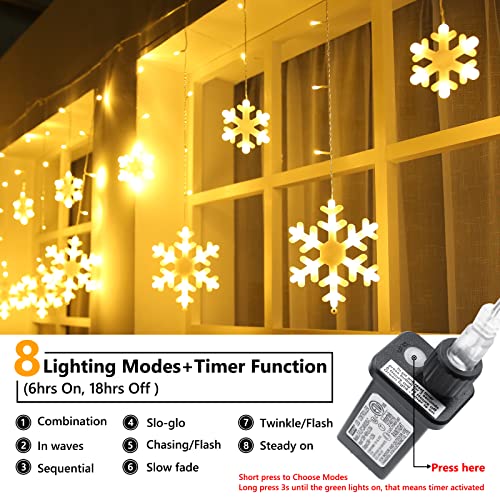 Christmas Snowflake String Lights, 49 ft 100 LED Connectable  (Warm White)