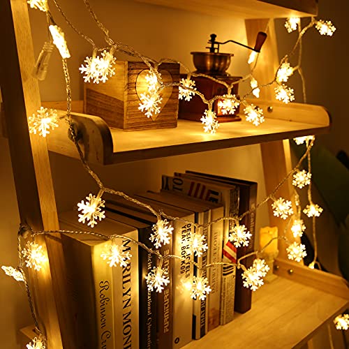 Christmas Snowflake String Lights, 49 ft 100 LED Connectable  (Warm White)