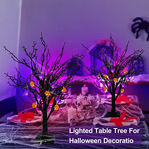 2 Pack 24" Orange Purple Halloween Lighted Tree Decorations w/ Timer