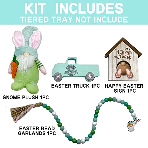 Easter Tiered Tray Decor Bundle - Happy Easter Sign - Bunny Plush Gnome Decor