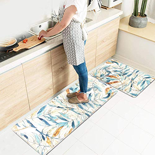 Kitchen Rug Set PVC Leather Anti Fatigue Heavy Duty Standing Mat Waterproof & Oil Proof