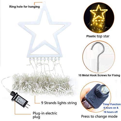 Christmas Star String Lights 317 LED  Waterproof String Lights with Star Topper, 8 Lighting Modes Waterfall Lights for Tree Decor