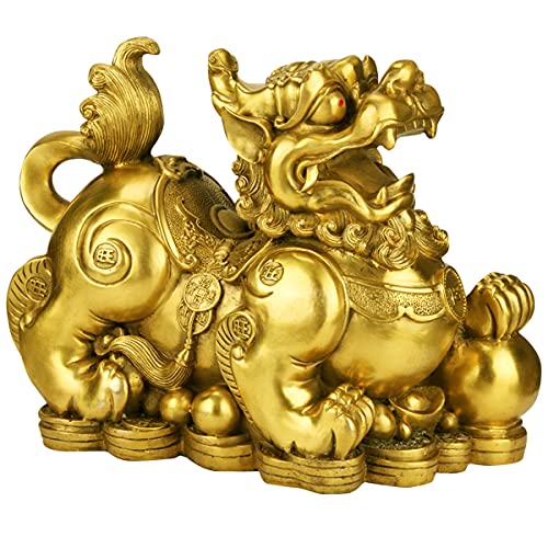 Set of 2 Feng Shui pixiu/pi yao Statue Figurine Attract Good Luck Wealth Decoration Sculpture Golden