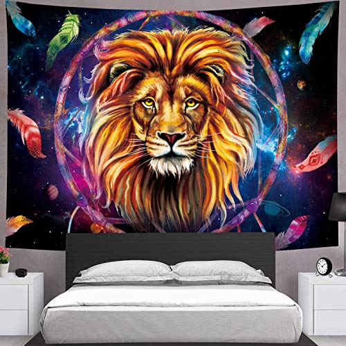 Psychedelic Lion Colorful Mysterious Dreamcatcher Galaxy Space Tapestry