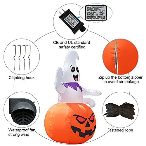 5 FT Halloween Inflatable Decoration Ghost Sitting on The Pumpkin w/ LEDs