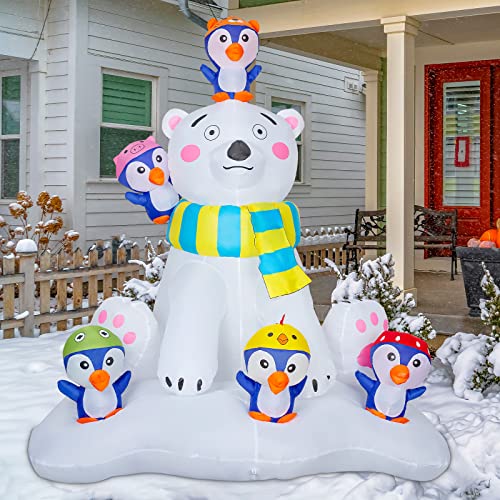 6.3ft Christmas Inflatables Polar Bear Penguins w/ LEDs