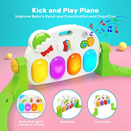 Baby Gym Play Mat, Kick & Play Piano w/ 5 Sensory Teether Toys