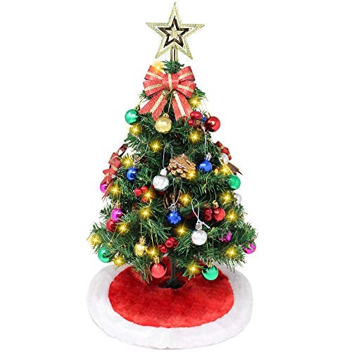 24" Pre-Lighted Tabletop Christmas Tree w/ Tree Skirt & Decoration Kits, 50-Count Lights
