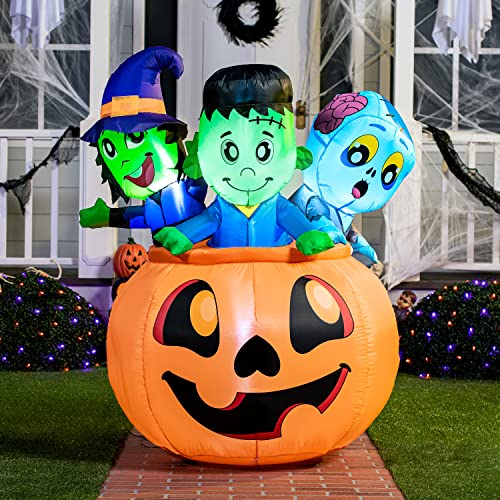 5 FT Tall Halloween Inflatable Three Characters on Pumpkin w/ LED