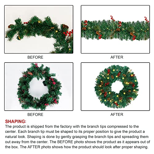 Christmas Decorations 4Piece Set, Pre-Lit Artificial Entrance Trees Set of 2, Wreath & Garlands