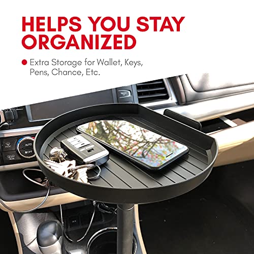 Cup Holder Tray for Car- Adjustable-Perfect for Eating in Your Car w/ 9" Surface, Phone Slot, & 360° Swivel Arm