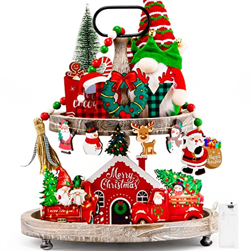 14 Pcs Christmas Decoration-Gnomes Plush Beads Garland Tiered Tray