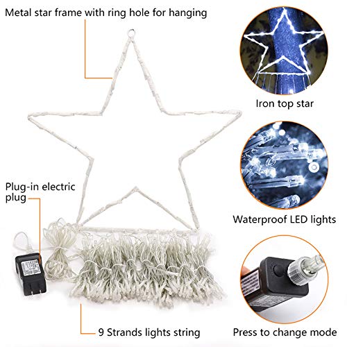 Christmas Star String Lights 317 LED  Waterproof String Lights with Star Topper, 8 Lighting Modes Waterfall Lights for Tree Decor