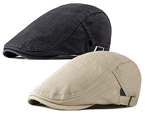 2 Pack Men's Cotton Flat Cap Ivy Gatsby Newsboy Hat (M)