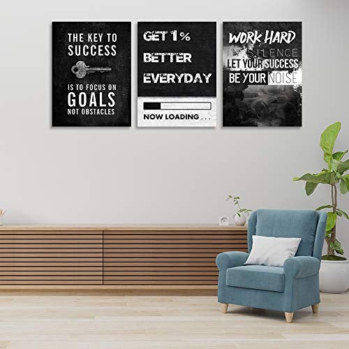 3 Piece Framed Inspirational Success Wall Canvas art Decor