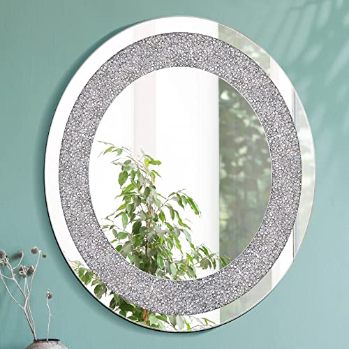 Crystal Crushed Diamond Oval Shaped Silver Mirror