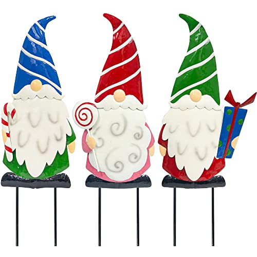 3 Pack 1.7 FT Metal Gnome Yard Signs for Christmas  Decorations
