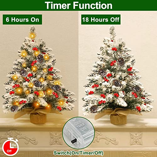 [ Snow Flocked & Timer ] Pre-lit Tabletop Christmas Tree Decoration