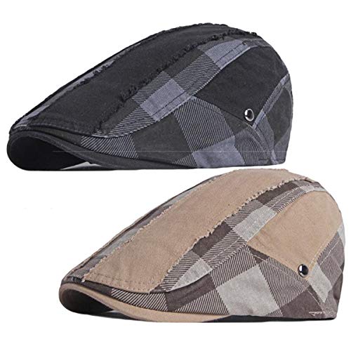 2 Pack Men's Cotton Flat Cap Ivy Gatsby Newsboy Hat (M)