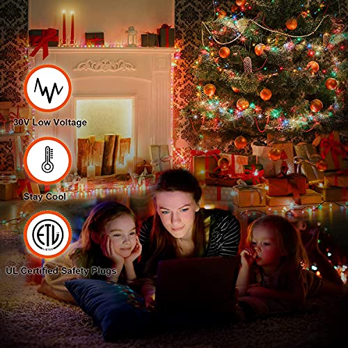 Christmas Star String Lights 317 LED  Waterproof String Lights with Star Topper, 8 Lighting Modes Waterfall Lights for Tree Decor