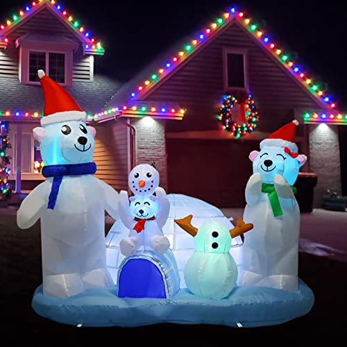 6FT  Christmas Inflatables Polar Bear Family w/ Super Snow House