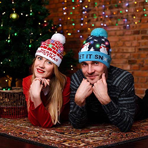 LED Christmas Sweater Beanie Hat for Men/Women