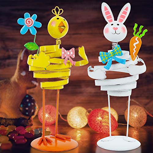 Easter Decorations, 13.8" -2 Cute Easter Metal Bunny & Chick  Figure