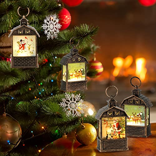 2 Pcs Mini Christmas Snow Globe Lantern Christmas Decoration w/ LEDs