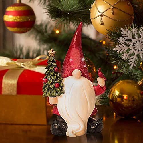 Red Santa Claus Gnome Holding Christmas Tree Garden Decoration