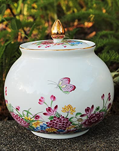 Decorative Jar- White Body w/ Floral & Butterfly Design