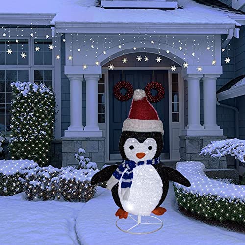 2Ft Christmas Folding Penguin with Christmas Hat Built-in LED Light