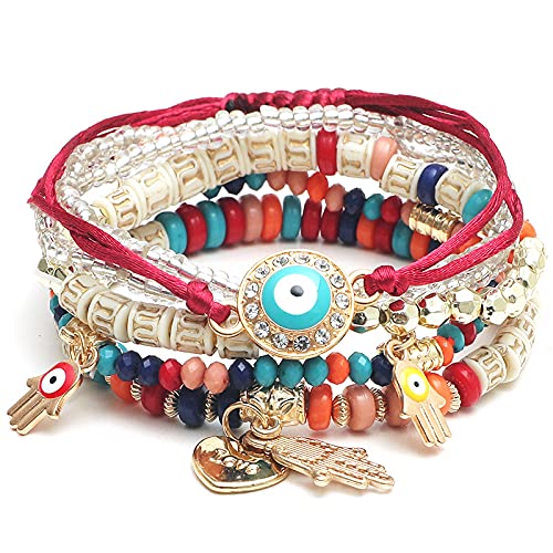 4/2 Sets Bohemia Evil Eye Beads Bracelets for Women