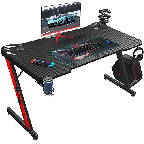 44 Inch Computer Desk Gaming Table Z Shaped Pc Gaming Workstation-Black