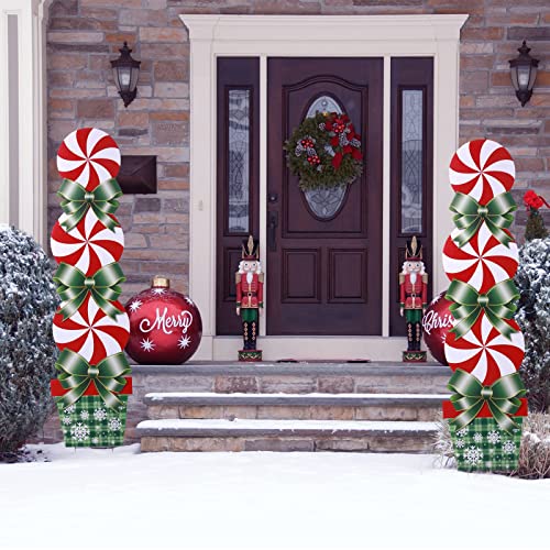 2 Packs Christmas Yard Signs, Peppermint Christmas Decorations w/ Candy, Bows, Stakes, Lights