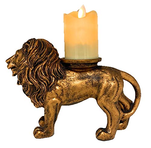 THE NIFTY NOOK Majestic Lion Candle Holder with LED Flameless Pillar Candle for Home and Office…