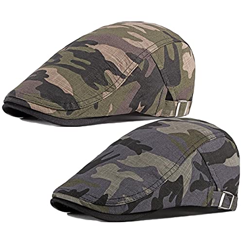 2 Pack Men's Cotton Flat Cap Ivy Gatsby Newsboy Hat (M)