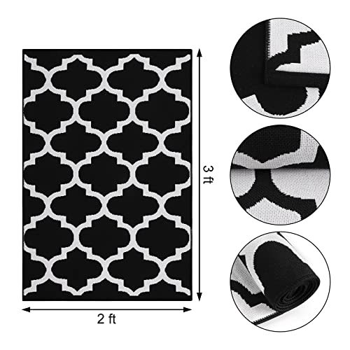 Black & White Outdoor Rug, Machine Washable, Reversible