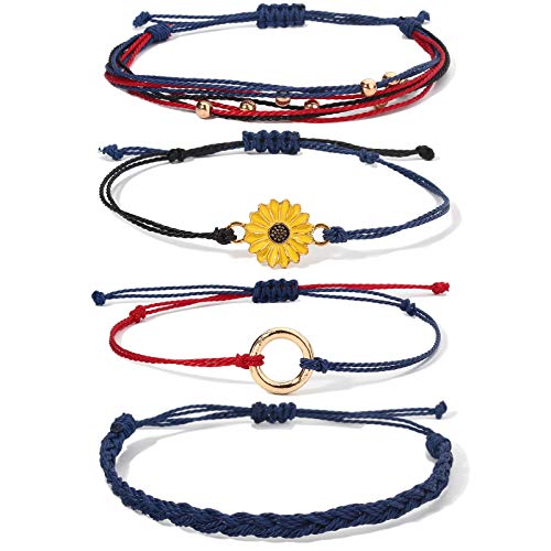 Sunflower String Bracelet Handmade Braided Rope Charms Boho Surfer Bracelet