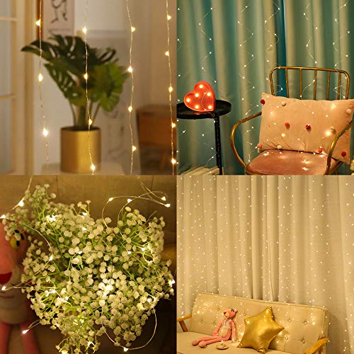 300 LED 8 Lighting Modes Fairy Copper Window Curtain String Lights with Remote