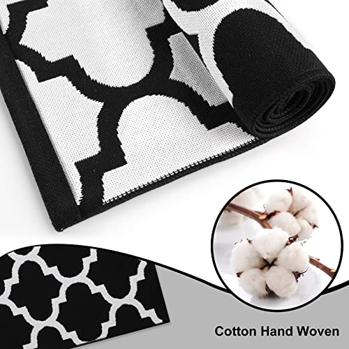 Black & White Outdoor Rug, Machine Washable, Reversible