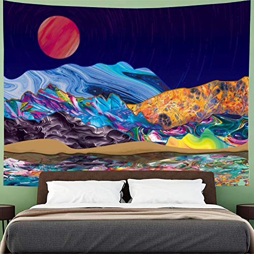 Psychedelic Trippy Mountain Bohemian Colorful Mountain Sunset Abstract Tapestry