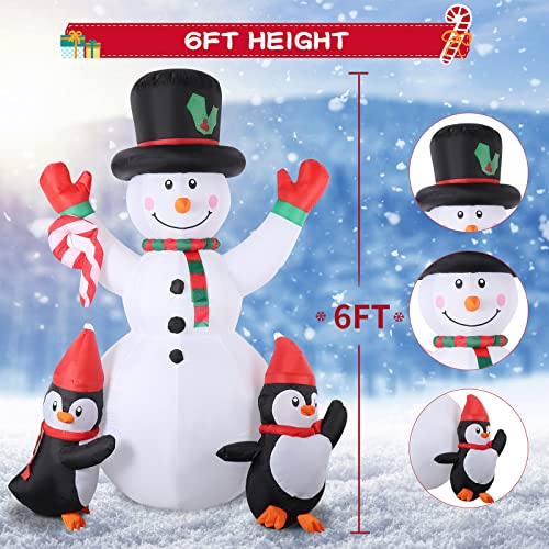 6FT Christmas Inflatables Snowman & Penguins w/ Colorful Rotating Lights