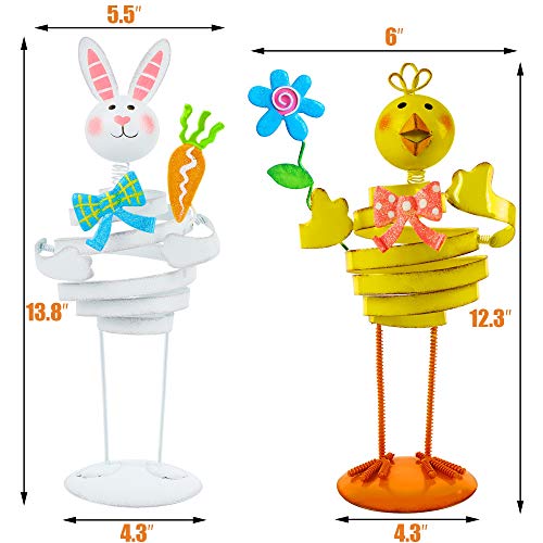 Easter Decorations, 13.8" -2 Cute Easter Metal Bunny & Chick  Figure