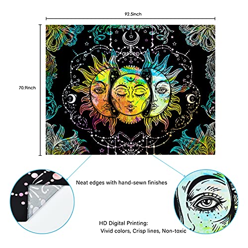 Colorful Sun and Moon Wall Moon and Stars Psychedelic Mandala Tapestry